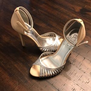 BCBG Nude and Silver Heels, size 9
